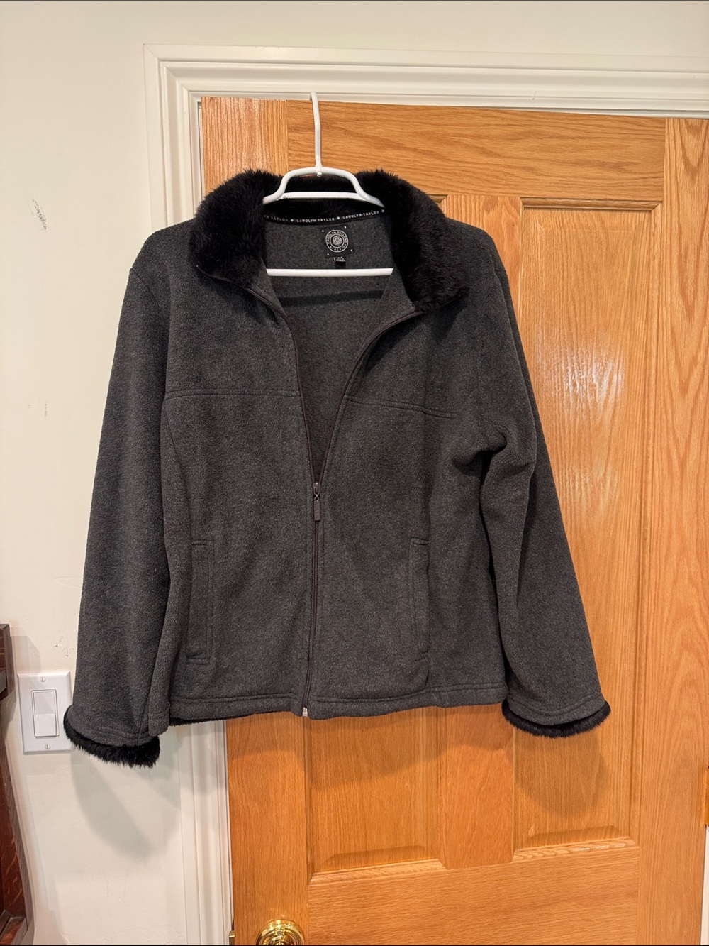 Carolyn Taylor Black Teddy Fleece Jacket with Faux Fur Trim